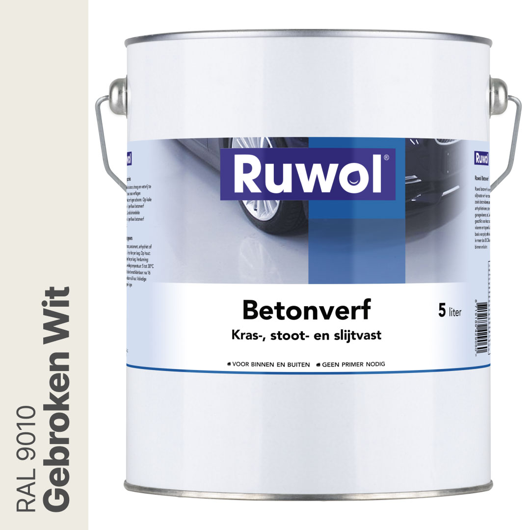 Ruwol Betonverf Gebroken Wit (RAL 9010) 5 liter